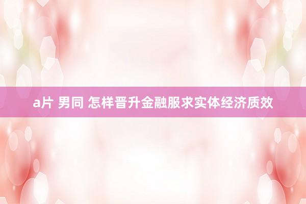 a片 男同 怎样晋升金融服求实体经济质效