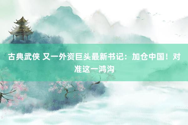 古典武侠 又一外资巨头最新书记：加仓中国！对准这一鸿沟