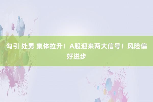 勾引 处男 集体拉升！A股迎来两大信号！风险偏好进步